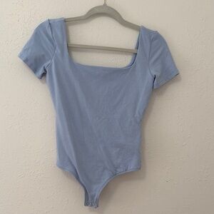 Express Light Blue Square Neck Bodysuit